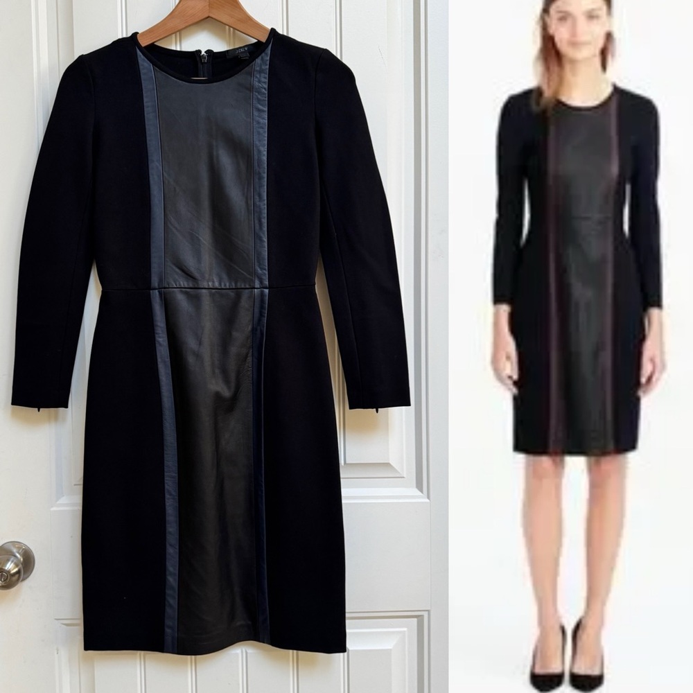 J.Crew Black and Blue Leather Panel Sheath Dress. Size 0